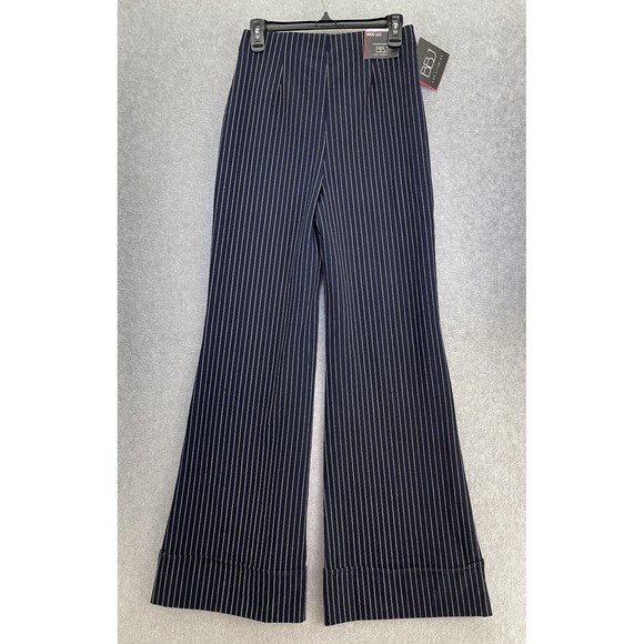 BBJ Los Angeles Pants - BBJ Los Angeles Women's Wide Leg Pants Blue White Pin Striped Cuffed Hem Small